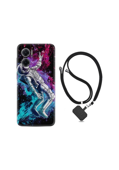 Xiaomi Redmi Note 11E Kılıf İpli Boyun Askılı Desenli Silikon Astronot Signs 1753