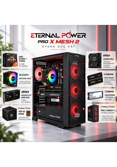 Eternal Power Amd Ryzen 7 5700x - Msı Geforce Rtx 4060 8gb - Kingston 32gb 3600mhz Ddr4 Ram - 1tb Nvme M.2 Ssd - Green Notus 100 Argb Soğutma Hazır Oyuncu Bilgisayarı Eternal Power Amd Ryzen 7 5700x - Msı Geforce Rtx 4060 8gb - Kingston 32gb 3600mhz Ddr4 Ram - 1tb Nvme M.2 Ssd - Green Notus 100 Argb Soğutma Hazır Oyuncu Bilgisayarı