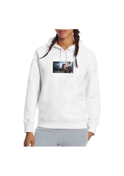 Twilight Movies Films Baskılı Beyaz Kadın Kapşonlu Sweatshirt