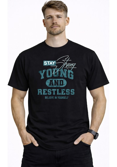 Herkesemoda Stay Young Detaylı Basic Erkek T-shirt Siyah