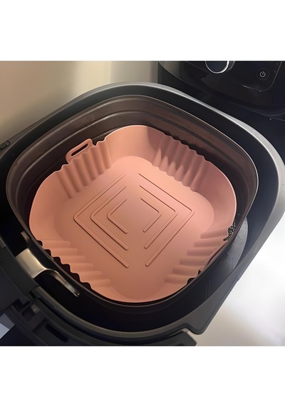 Renkli Isıya Dayanıklı Yıkanılabilir Silikon Fırın Ve Airfryer Kare Model Pişirme Matı 20 Cm Vizon