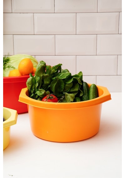 Esti 3 Boy Kalın Dayanıklı Plastik Badya Seti Çok Amaçlı Salata / Yıkama / Saklama / Hazırlık Kabı Sarı-turuncu-kırmızı
