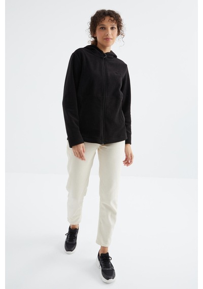 Tommy Life Siyah Kapüşonlu Fermuarlı Rahat Form Kadın Polar Sweatshirt - 97233 Siyah