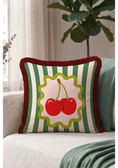Retro Çizgili Kiraz Motifli Saçaklı Yastık Kılıfı - Bohem Pembe Yeşil Bordo Püsküllü Kırlent Kılıfı Derin Düş Nektar Retro Çizgili Kiraz Motifli Saçaklı Yastık Kılıfı - Bohem Pembe Yeşil Bordo Püsküllü Kırlent Kılıfı Derin Düş Nektar