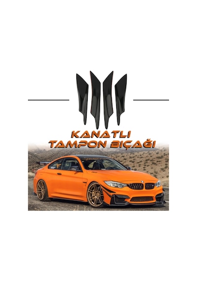 Her Araca Uyumlu Ithal Piano Black 4'lü Kanatlı Tampon Bıçağı Seti