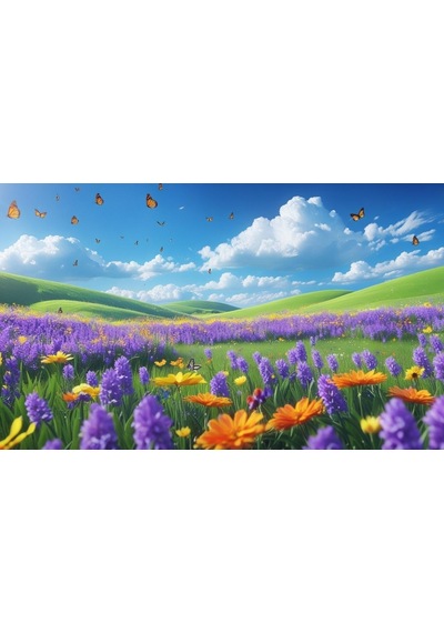Kelebekler Yabani Çiçekler İçinde Bahar Havası 01 Çerçevesiz 50x30 Cm Pvc Tablo