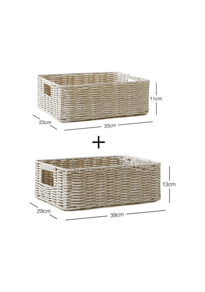Ocean Home Textile 2'li Çocuk Odası Yıkanabilir Gri Pp Rattan Sepet Set 33 X 23 X 11 / 39 X 29 X 13 Cm