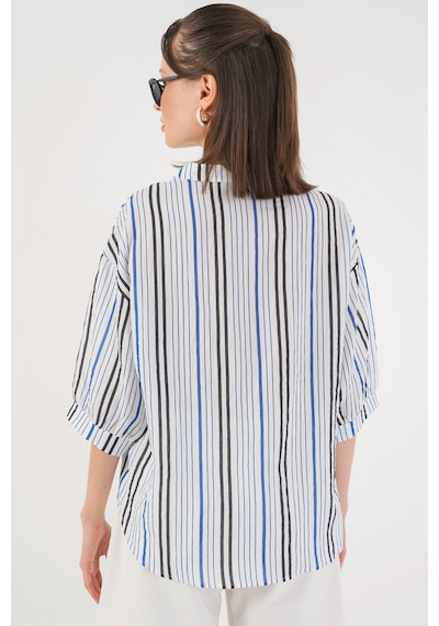 Bigdart Kadın Çizgili Oversize Bluz 967 - Lacivert