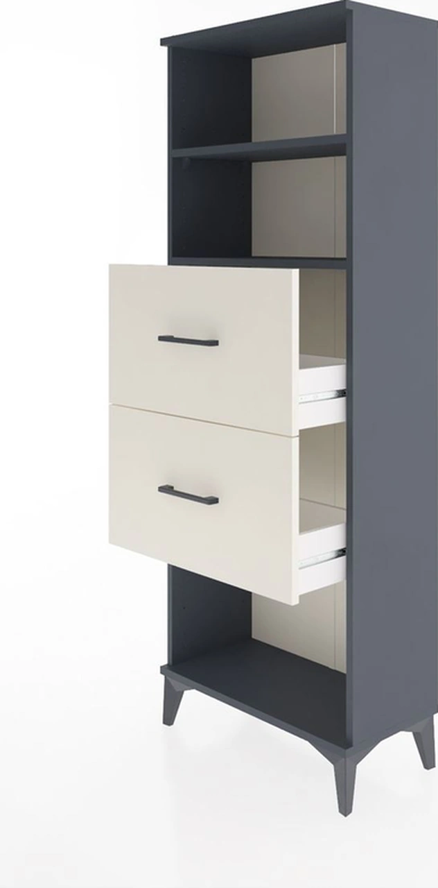 Arges Dolap 2 Raflı 2 Çekmeceli 60x30x163 Antrasit-aytaşı Antrasit