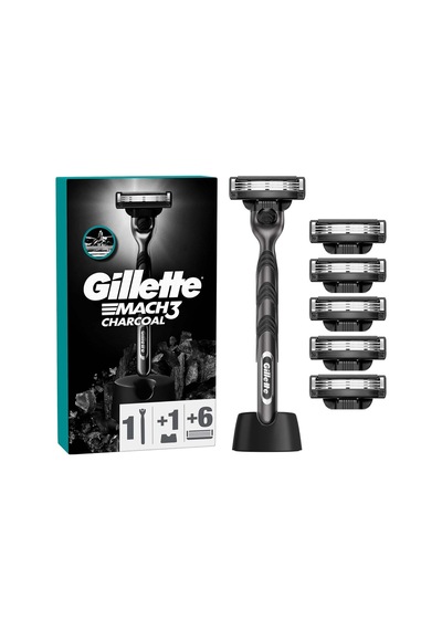 Gillette Mach3 Charcoal Tıraş Makinesi + 5 Adet Yedek Tıraş Bıçağı + Premium Stand Hediyeli Peket