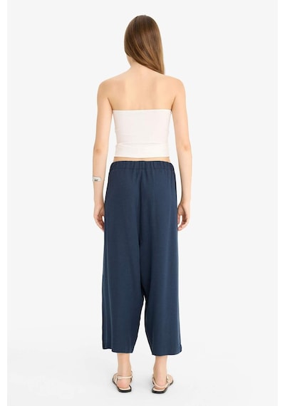 Defacto Balloon Fit Çift Cepli Normal Bel Crop Keten Karışımlı Pantolon F9960ax25aunv207 Lacivert