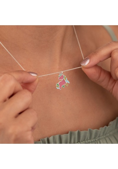 Dkmn Silver 925 Ayar Gümüş Mineli Unicorn Kolye Pembe