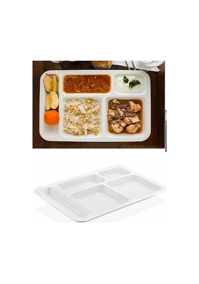 Büro Ev Ofis Mutfağı İçin 40x28cm 5bölme 10adet Tekli Kırılmaz Tabldot Tabak Seti