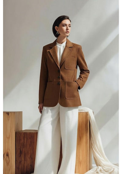 Mixray 4780 Kadın Normal Kesim Suni Süet Blazer Ceket Kahve Kahve