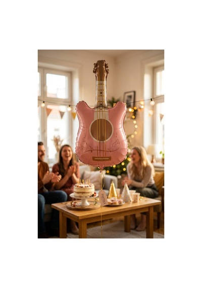 Retro Mat Pembe Gitar Folyo Balon 46x89 Cm Müzik Temalı Doğum Günü Parti Süsü Çok Renkli