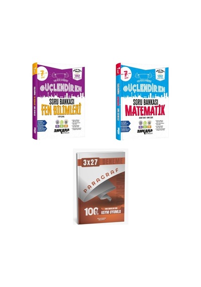 2027 Ankara 7. Sınıf Güçlendiren Fen Bilimleri + Matematik Soru + Anla Kazan Paragraf Deneme 3'lü Set