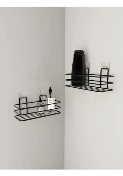 Siyah Yapışkanlı Banyo Düzenleyici 2 Adet Banyo Rafı Şampuanlık Siyah