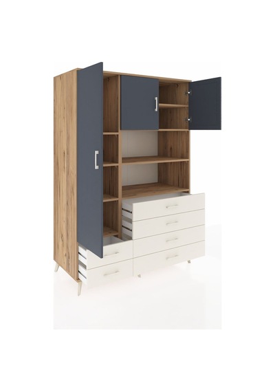Kronos Dolap 8 Raflı 6 Çekmeceli 3 Kapaklı 132x59x195 Çam-ant... Çam