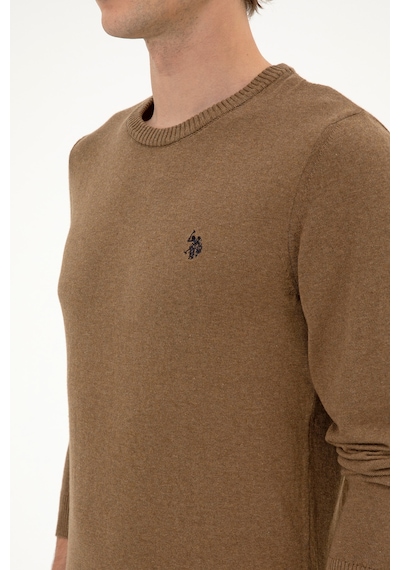 U.S. Polo Assn. Erkek Slim Fit Bisiklet Yaka Haki Melanj Basic Kazak 50313713-VR125