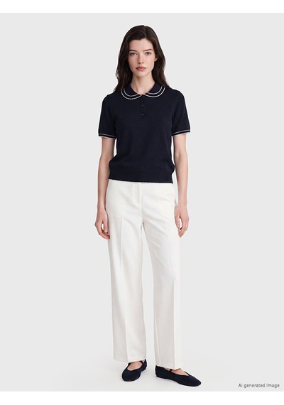 Lcw Comfort Lacivert Polo Yaka Kadın Triko Kazak