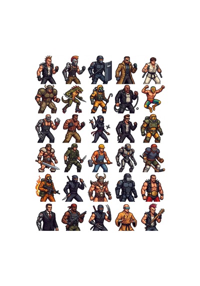 30 Adet Piksel Atari Dövüşçü Sticker Seti - Laptop, Kaykay, Telefon Çok Renkli