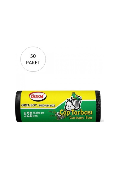 Orta Boy Çöp Torbası 55 X 60 Cm 20 Li Rulo X 50 Paket 1.000 Adet Siyah