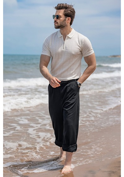 Madmext Ekru Regular Fit Polo Yaka Triko Erkek Tişört E7503