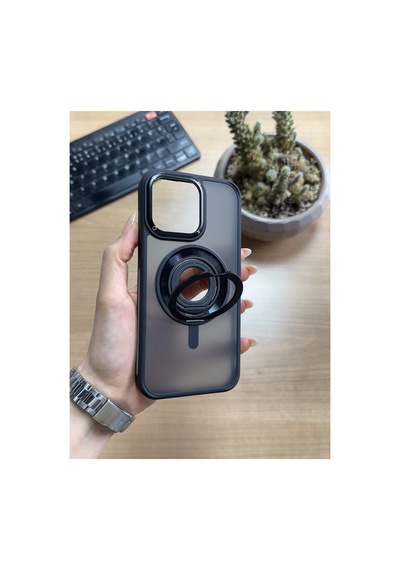 Apple iPhone Uyumlu 14 Pro Max Standlı Ve Yüzüklü Magsafe Kılıf Soocase721 Kahverengi