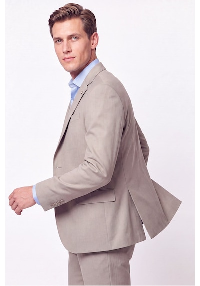 Efor Slim Fit Çift Yırtmaç %97 Yünlü Doku Desenli Esnek Bej Yelekli Takım Elbise Tk 927