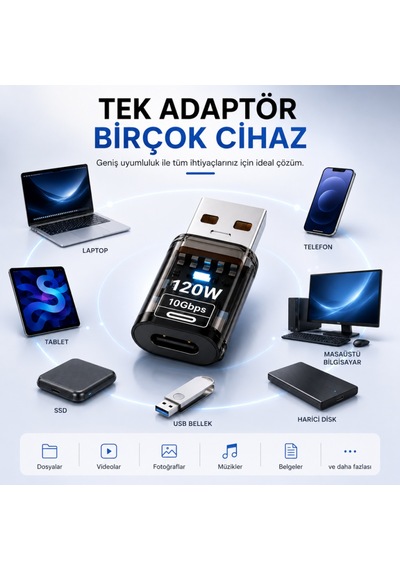 Coofbe Usb Type-c Dönüştürücü Adaptör 120w Hızlı Şarj Destekli 10gbps Usb 3.2 Gen2 Otg Type-c Dönüştürücü Adaptör