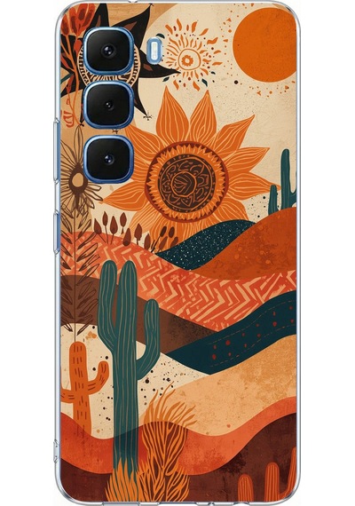 Infinix Hot 60 - Hot 60i Uyumlu Etnik Güneş Ve Mandala Figürlü Toprak Tonları Baskılı Silikon Kılıf Renkli