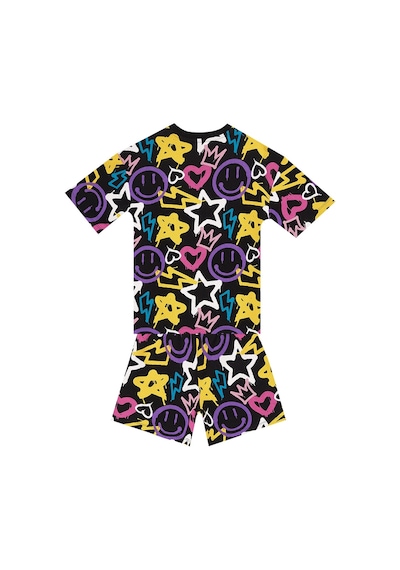Denokids Mushi Street Style Kız Çocuk T-shirt Şort Takım Çok Renkli