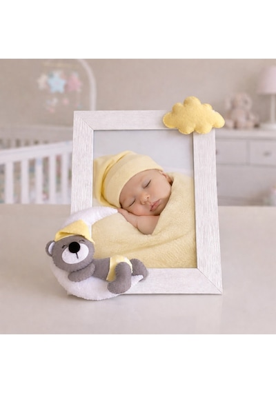 Ayıcık Figürlü Bebek Odası Fotoğraf Çerçevesi El Yapımı Dekoratif Sarı