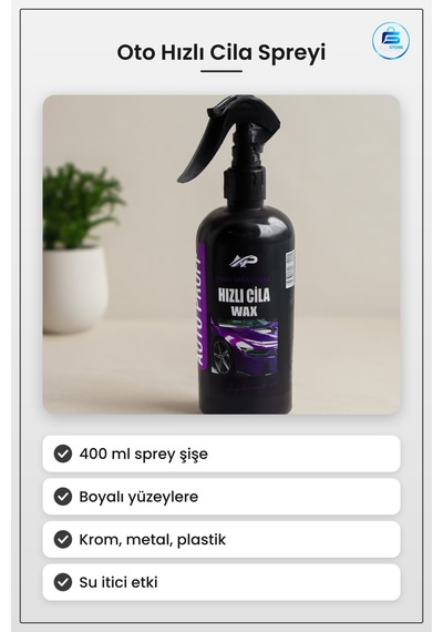 Oto Hızlı Cila Sprey Wax 400 Ml Boyalı Yüzey Krom Metal Plastik P