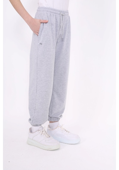 Toontoy Kız Çocuk Baskılı Beli Paçası Lastikli Cepli Basic Jogger Eşofman Altı 2 İplik Gri