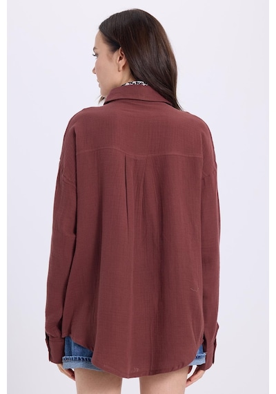 Tudors Kadın Oversize Geniş Kesim %100 Pamuk Müslin Kumaş Uzun Kollu Cepli Dokulu Kahverengi Gömlek-37928 Kahverengi Tudors Kadın Oversize Geniş Kesim %100 Pamuk Müslin Kumaş Uzun Kollu Cepli Dokulu Kahverengi Gömlek-37928 Kahverengi