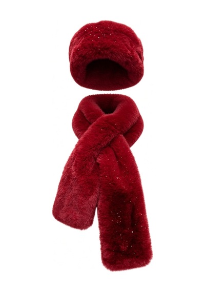 Givoria Kadın Kürklü Atkı Ve Kalpak Şapka Takımı Rus Slav Tarzı Kışlık Peluş Eskimo Set Bordo Bordo