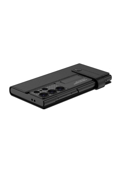 Zore Galaxy Uyumlu S24 Ultra Kıpta Standlı Kartlıklı Kapak-siyah Siyah