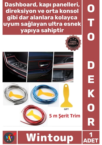 Şerit Oto İç Aksesuar Dashboard Torpido Kapı Kenar Fitil Esnek Pvc Araba Dekorasyon 5 Mt Şerit Trim