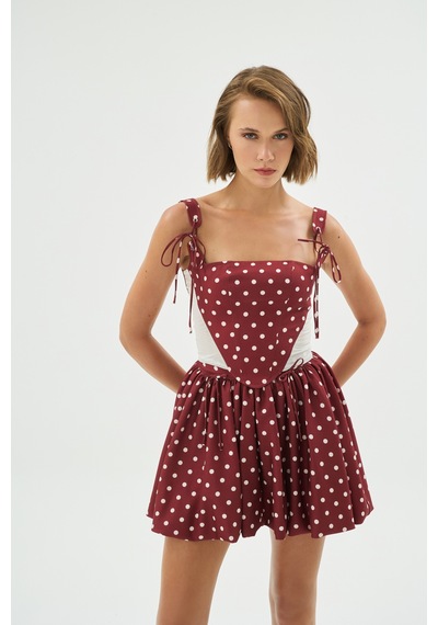 Sagaza Studio Ss6077 Pileli Mini Etek Bordo
