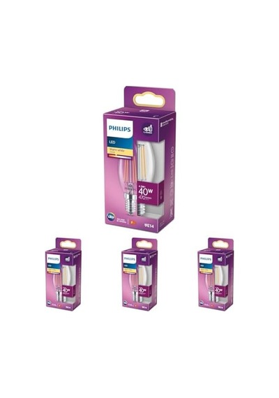 Led 40w B35 Led Mum Filament Ampul, 2700k Sarı Işık, E14 İnce Duy, Dim Edilmez 4lü Paket
