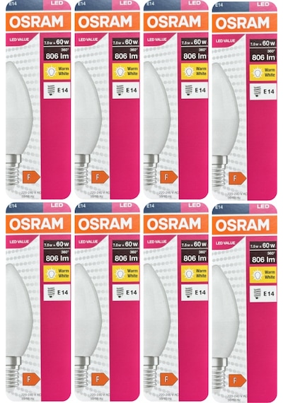 8 Adet Ledvance 7,5w Sarı Işık 2700k E14 Duylu İnce Duy Led Ampul