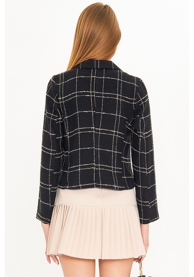 Armonika Kadın Siyah-bej Kruvaze Yaka Tüvit Crop Ceket Arm-24k001014