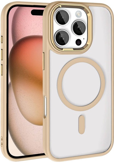Apple Uyumlu iPhone 16 Pro Kılıf Magsafe Kamera Çevresi Metal Kirlenmeye Dayanıklı Premium Kapak Gold