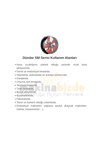 Dündar 34,5 cm SM 35 155 watt 3200 m3/h 1420 DD 220/230 volt Monofaze Aksiyal Tip Sanayi Fanı Aspiratörü