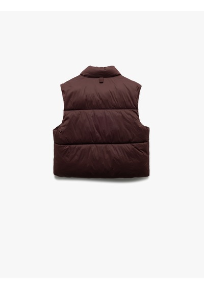 Koton Dik Yaka Kolsuz Fermuarlı Su İtici Crop Şişme Yelek Bordo 6wak20089ew Bordo