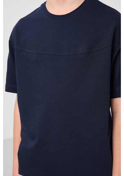 Lacivert Pamuklu Oversize Fit Dokuma Hafif Esnek Chino Erkek Çocuk Şort Takım - 11279 Lacivert