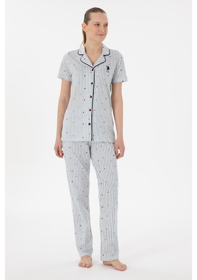 U.s. Polo Assn. Kadın Önden Düğmeli Boydan Patlı Kısa Kol Pijama Takım lacivert