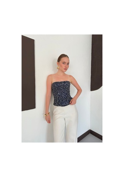 Verymoda Pul Payet Straplez Bluz D3123 Lacivert