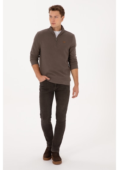 U.S. Polo Assn. Erkek Regular Fit Yarım Fermuarlı Vizon Basic Sweatshirt 50313802-VR052